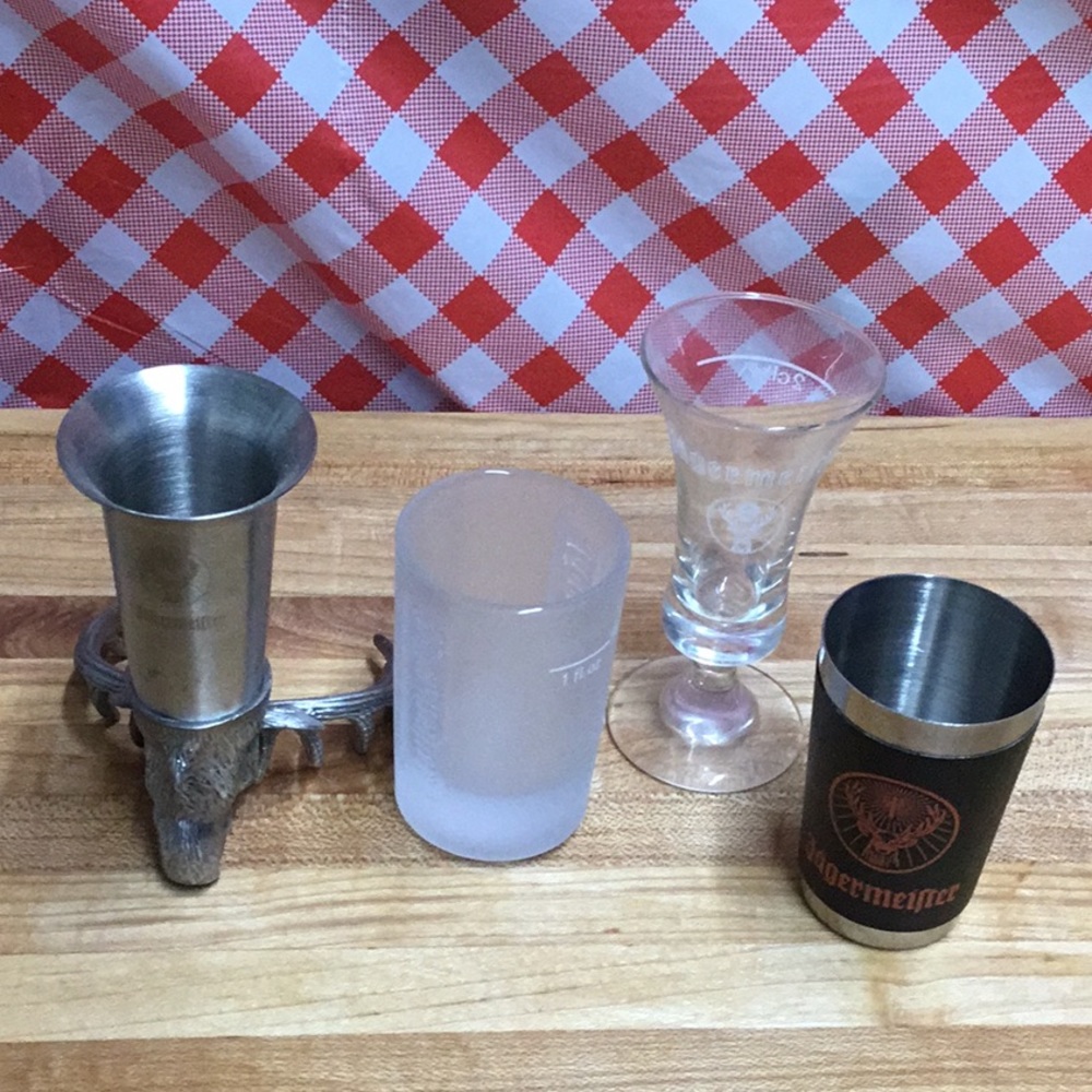 New 4 Different Style Jagermister Shot Glass
